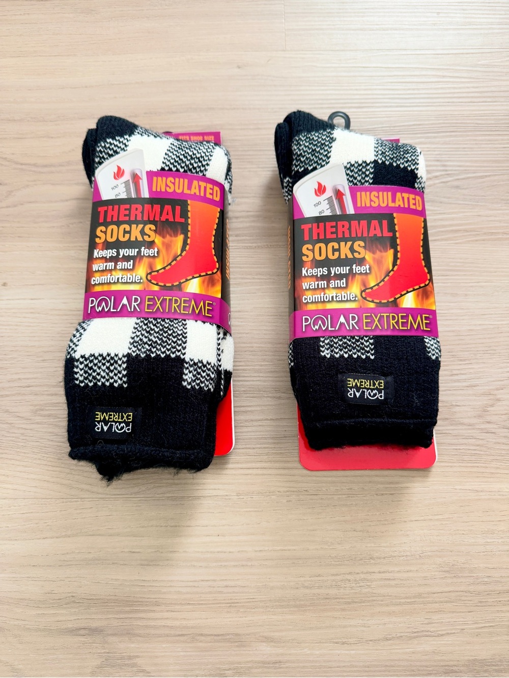 Polar Extreme Insulated Thermal Socks - Black & White Plaid